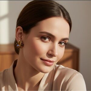 Vintage Gold Tone Leaf Earrings with Iridescent Marquise Stones